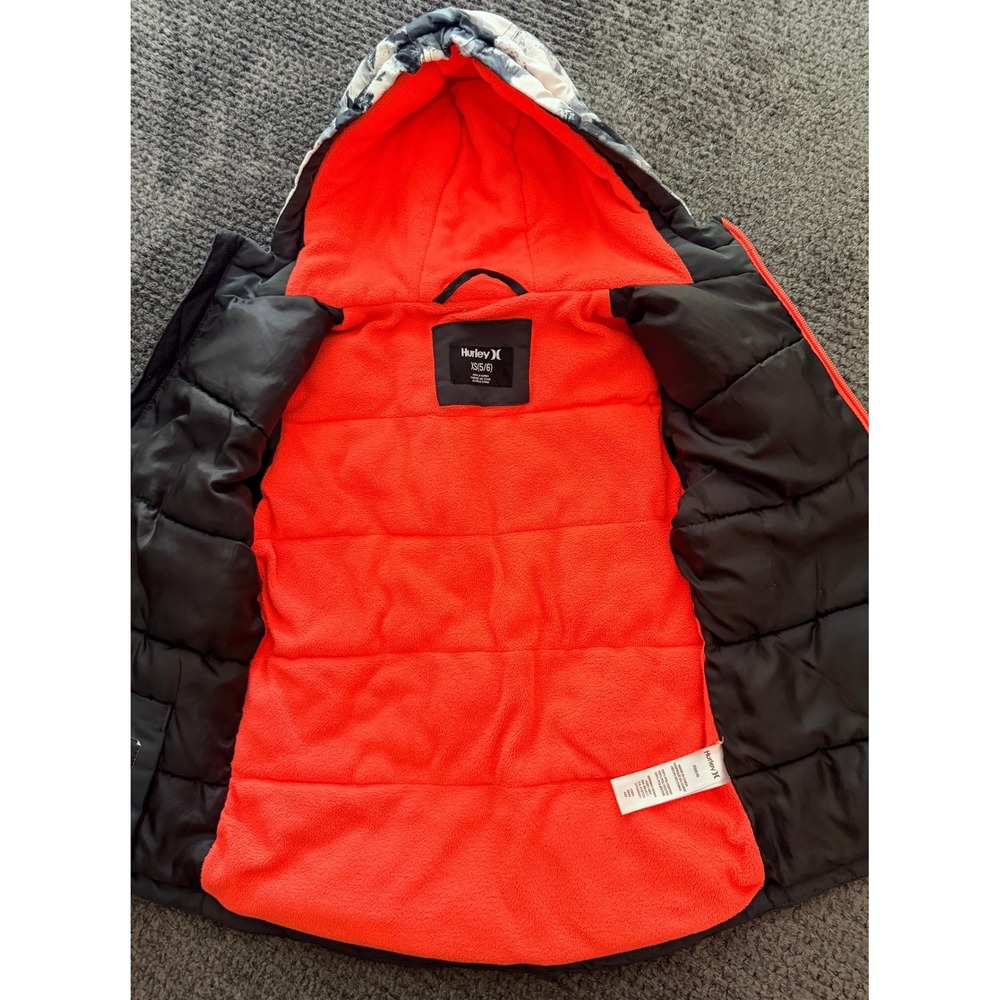 Hurley Puffer Jacket Kids XS 5/6 Gray Mountain Print Hooded Winter Coat Logo - Picture 7 of 10